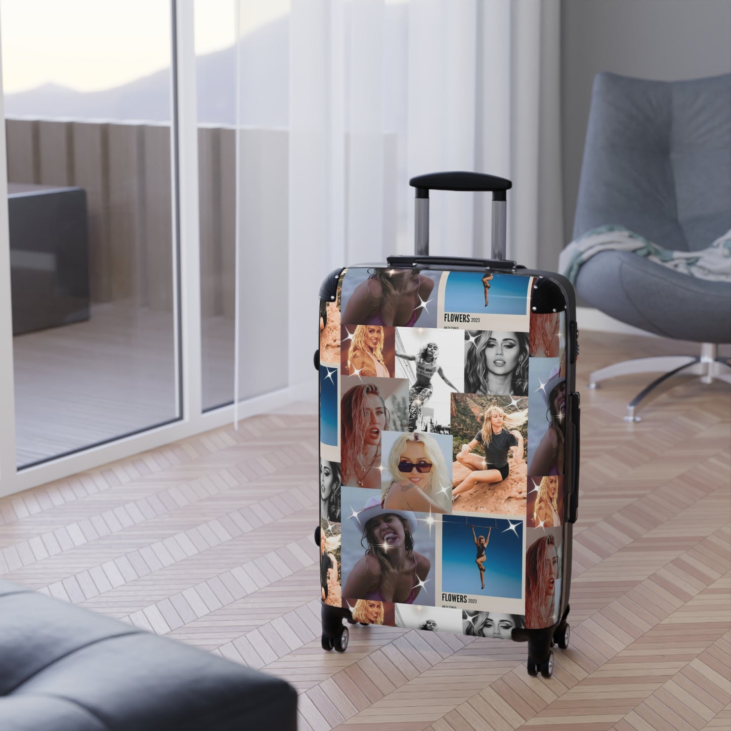 Miley Cyrus Flowers Photo Collage Suitcase