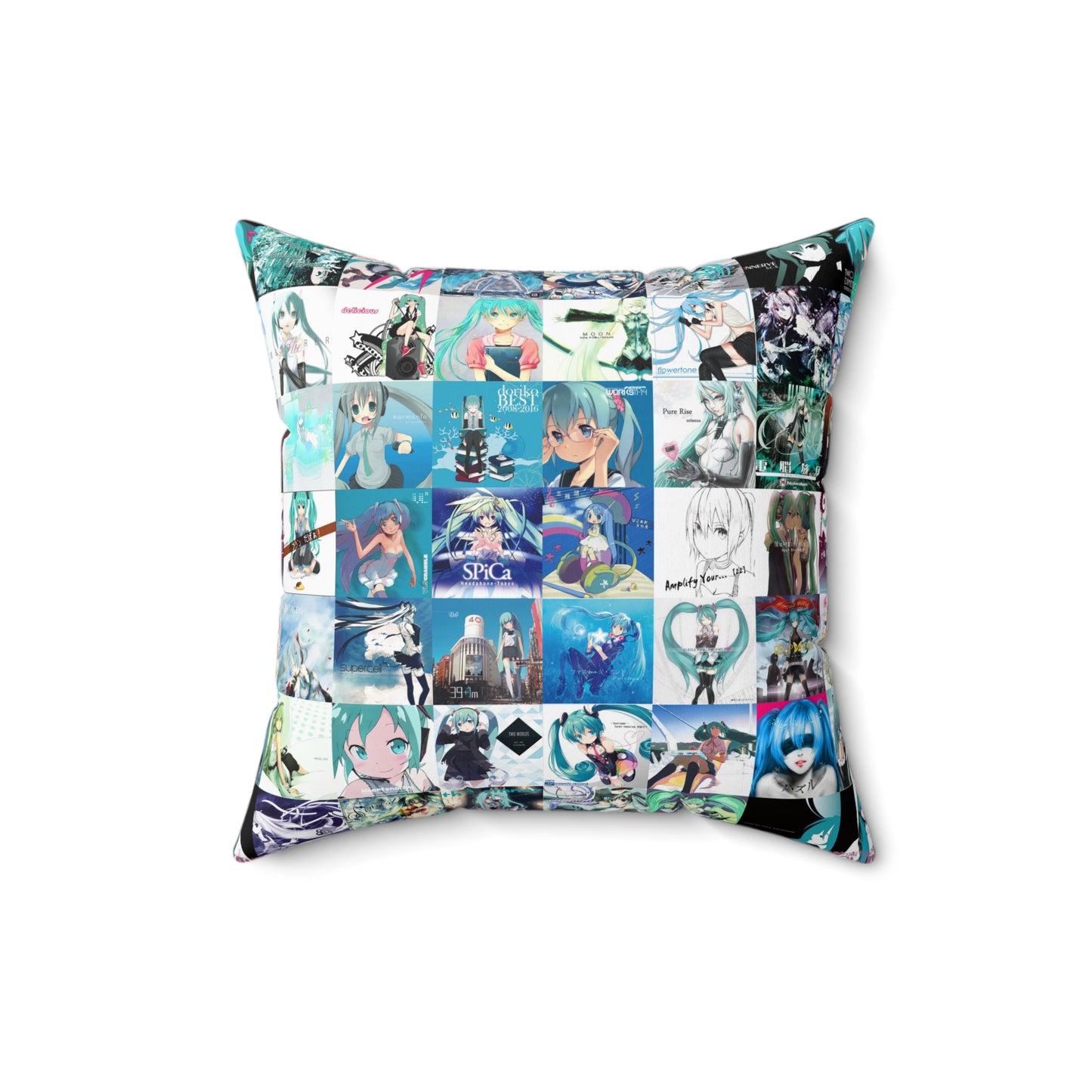 Hatsune Miku Album Cover Collage Spun Polyester Square Pillow