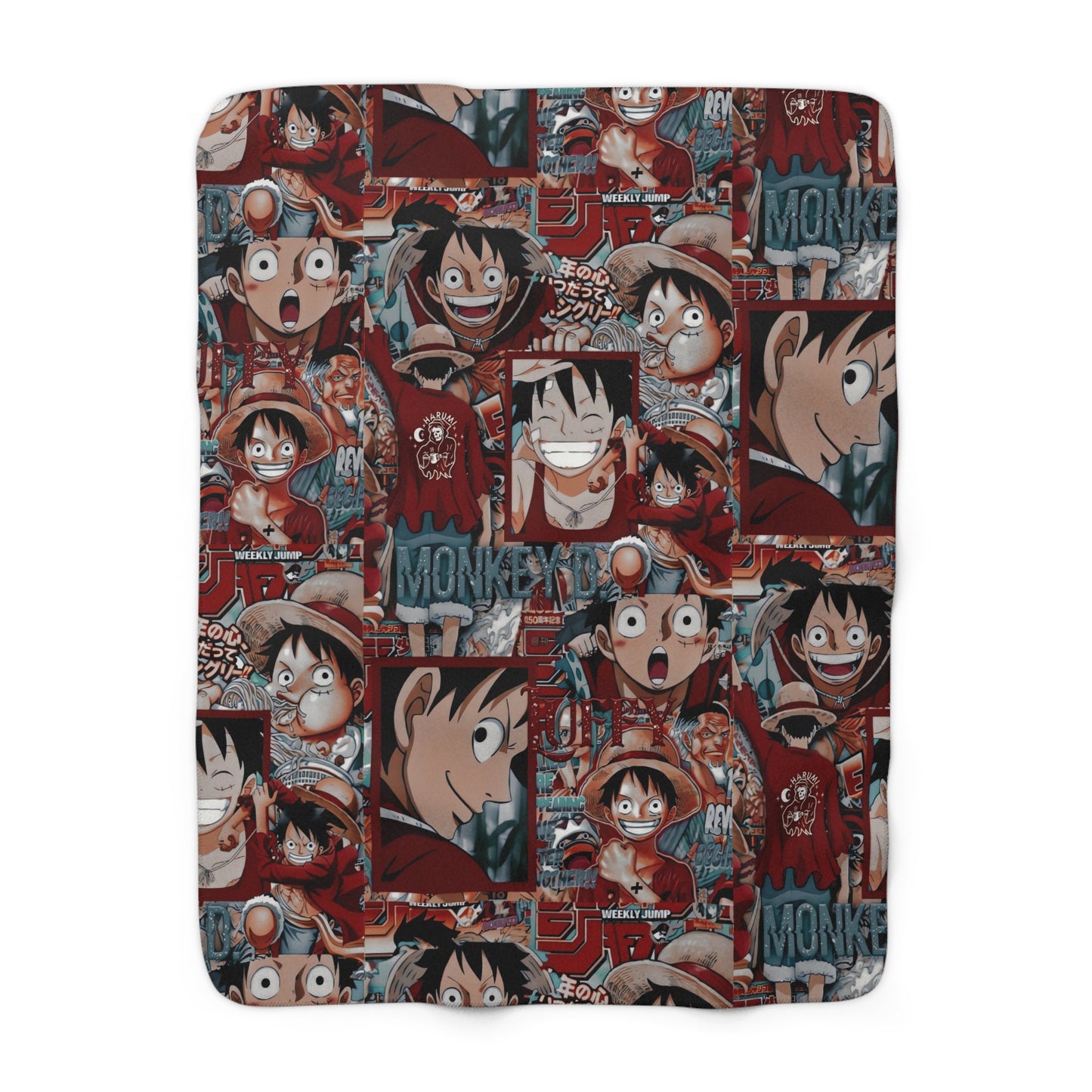 One Piece Anime Monkey D Luffy Red Collage Sherpa Fleece Blanket