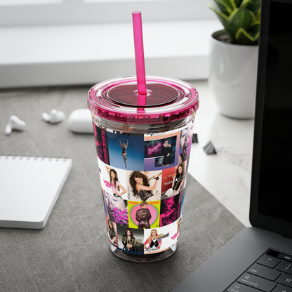 Miley Cyrus Album Cover Collage Sunsplash Tumbler with Straw