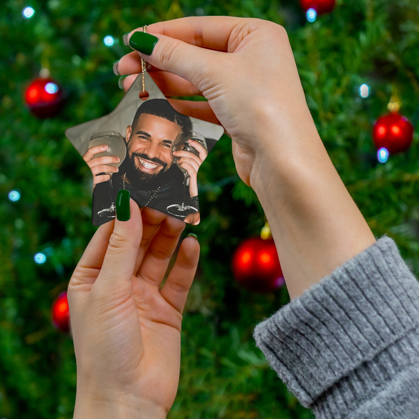 Drake Happy And Drinking Ceramic Ornament