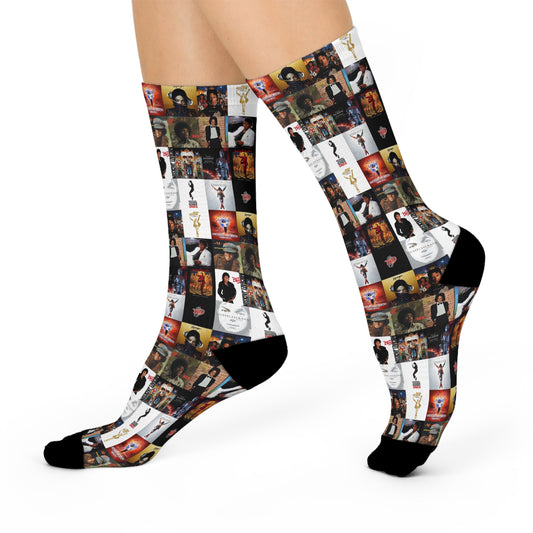 Michael Jackson Album Cover Collage Cushioned Crew Socks