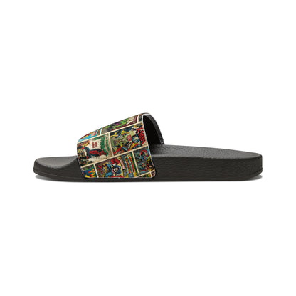 Marvel Comic Book Cover Collage Youth Slide Sandals