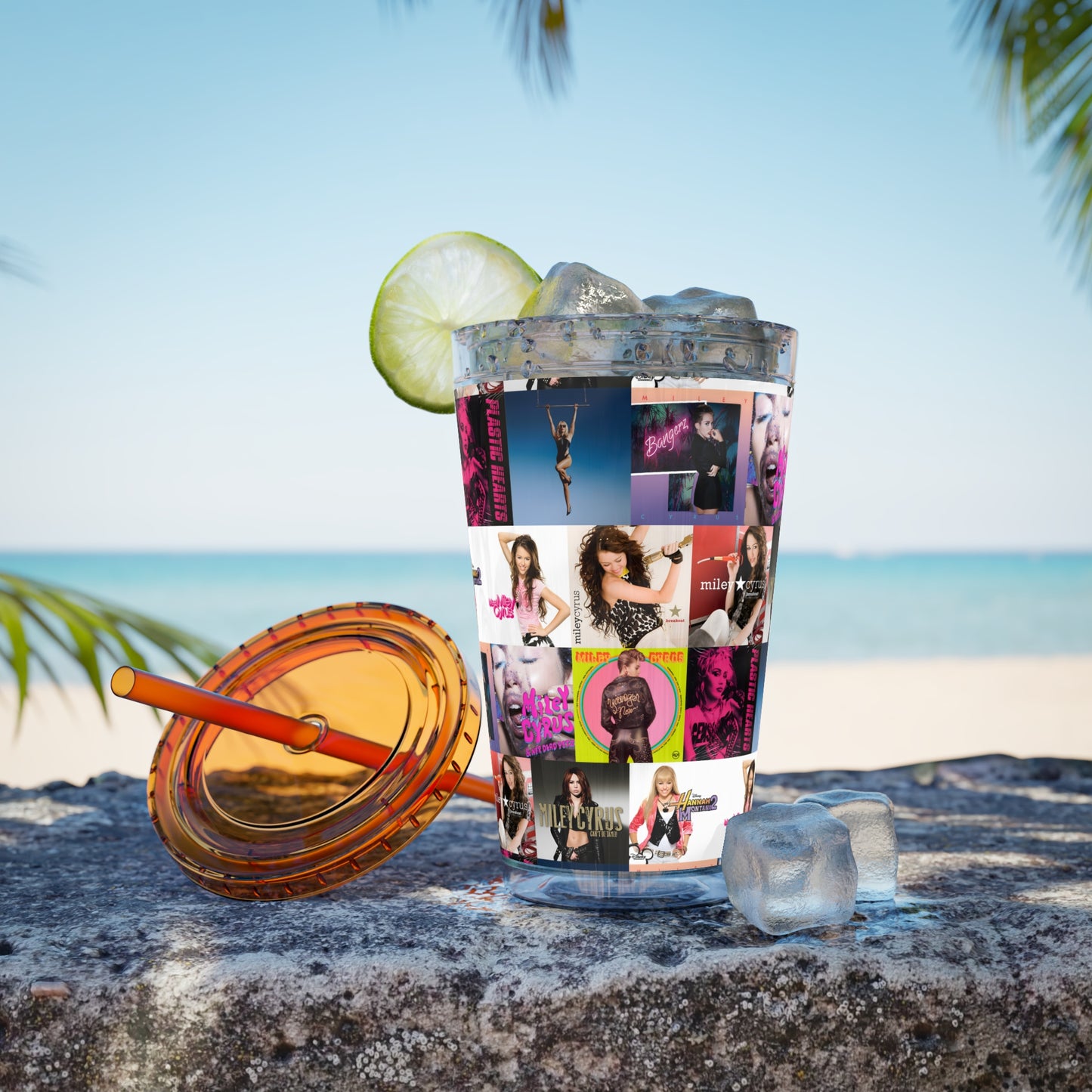 Miley Cyrus Album Cover Collage Sunsplash Tumbler with Straw