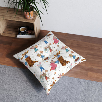 If You Give A Mouse A Cookie Collage Tufted Floor Pillow, Square