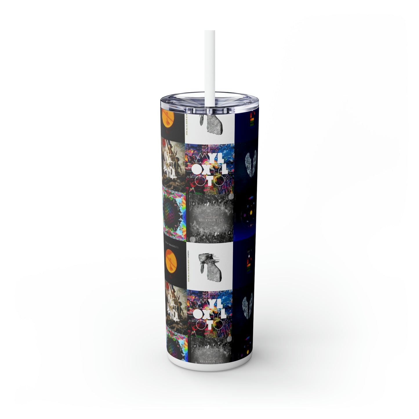 Colplay Album Cover Collage Skinny Tumbler with Straw