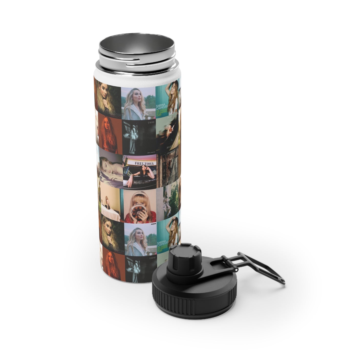 Sabrina Carpenter Album Cover Collage Stainless Steel Water Bottle with Sports Lid