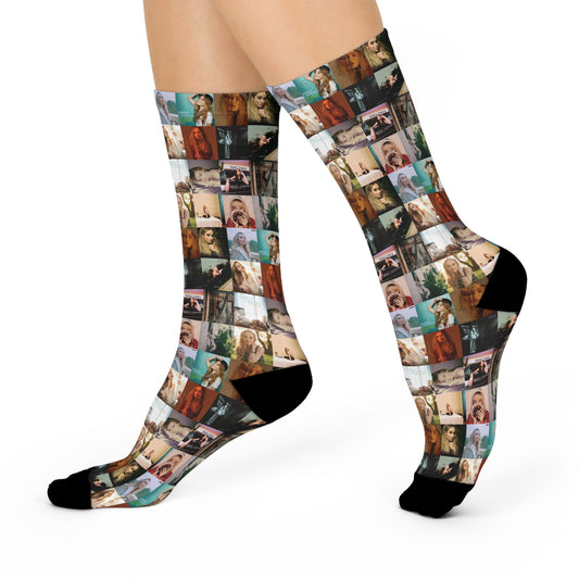 Sabrina Carpenter Album Cover Collage Cushioned Crew Socks