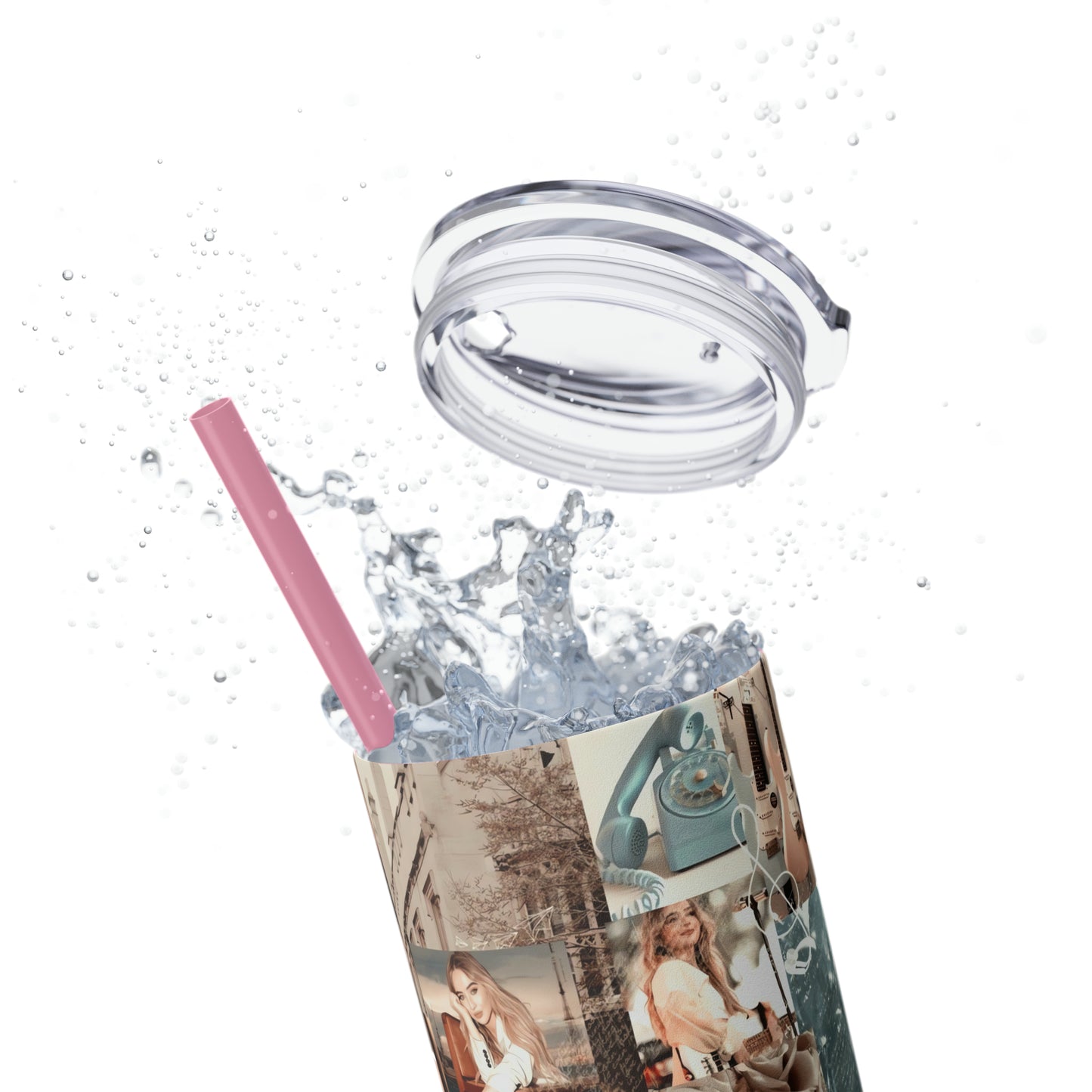 Sabrina Carpenter Peachy Princess Collage Skinny Tumbler with Straw