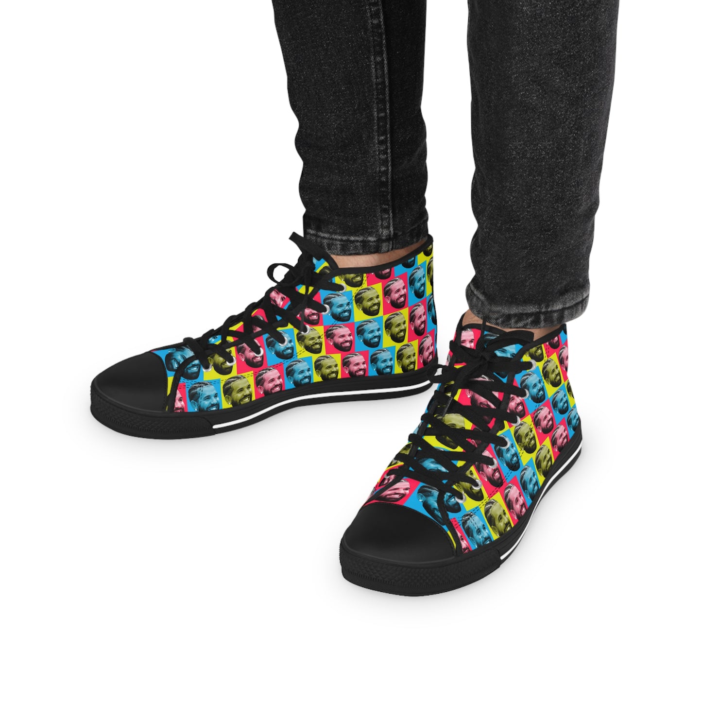 Drake Colored Checker Faces Men's High Top Sneakers