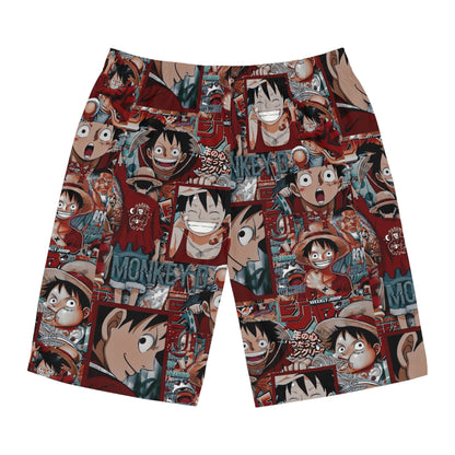 One Piece Anime Monkey D Luffy Red Collage Men's Board Shorts