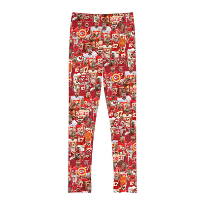 Travis Kelce Chiefs Red Collage Youth Full-Length Leggings