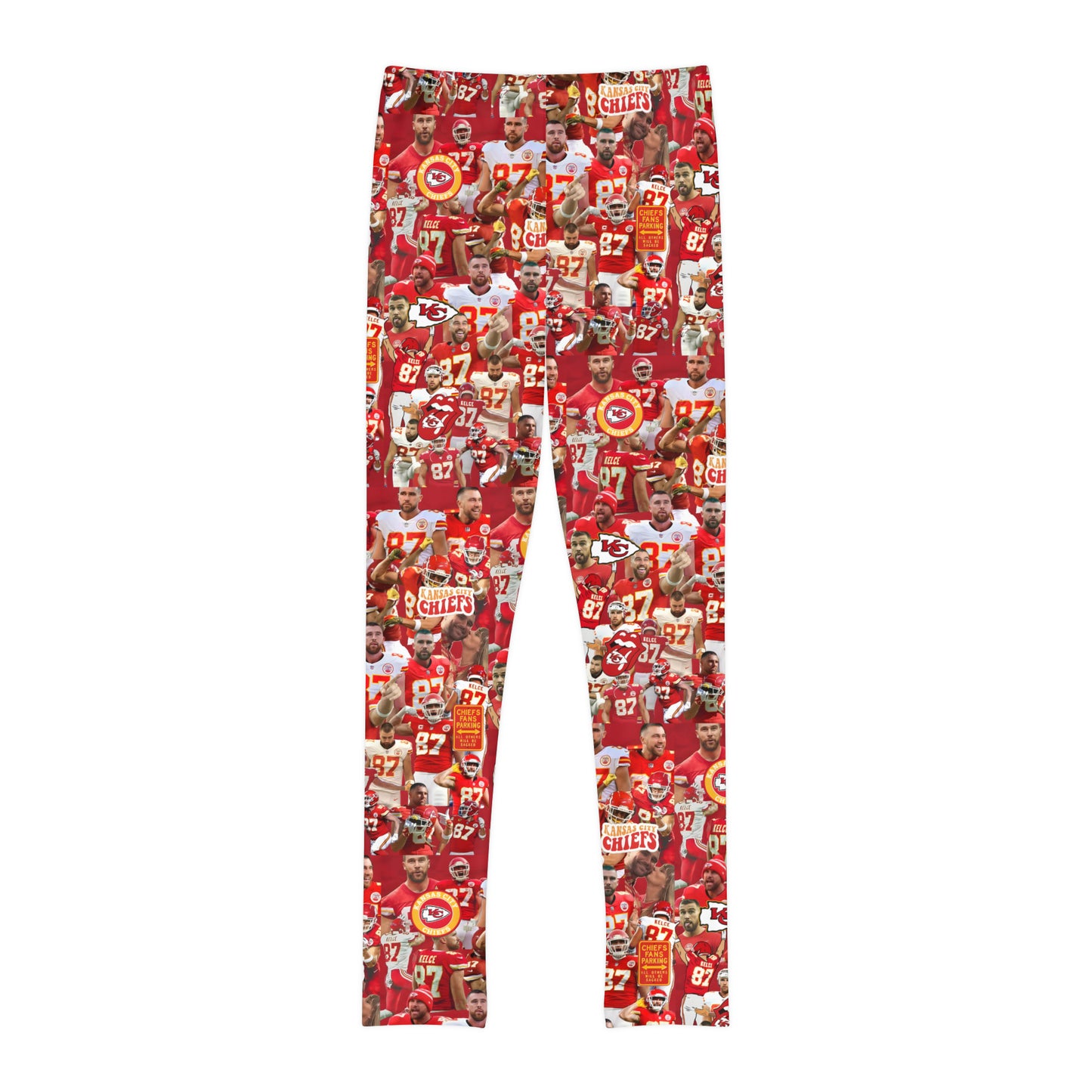 Travis Kelce Chiefs Red Collage Youth Full-Length Leggings