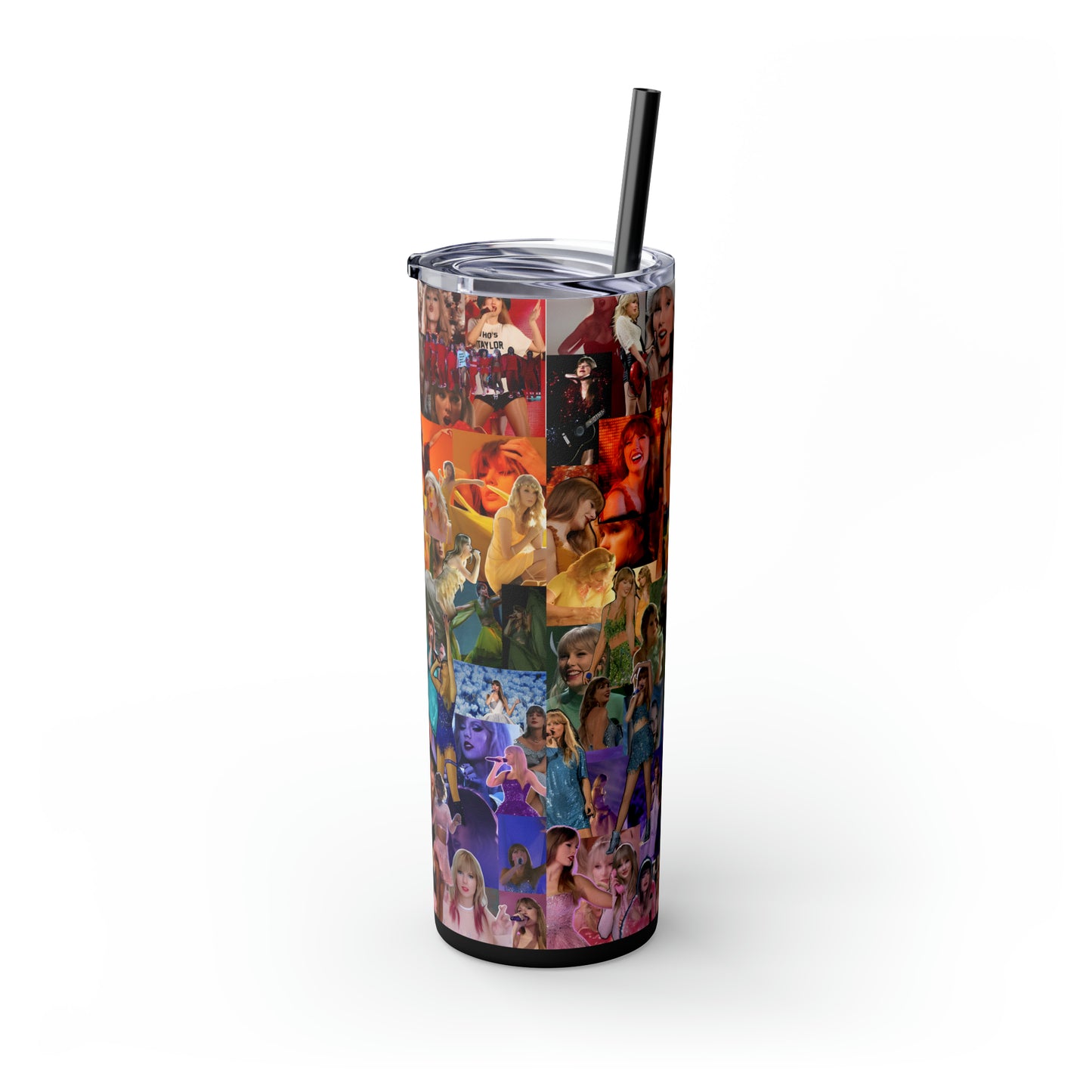 Taylor Swift Rainbow Photo Collage Skinny Tumbler with Straw