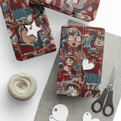 One Piece Anime Monkey D Luffy Red Collage Gift Wrapping Paper