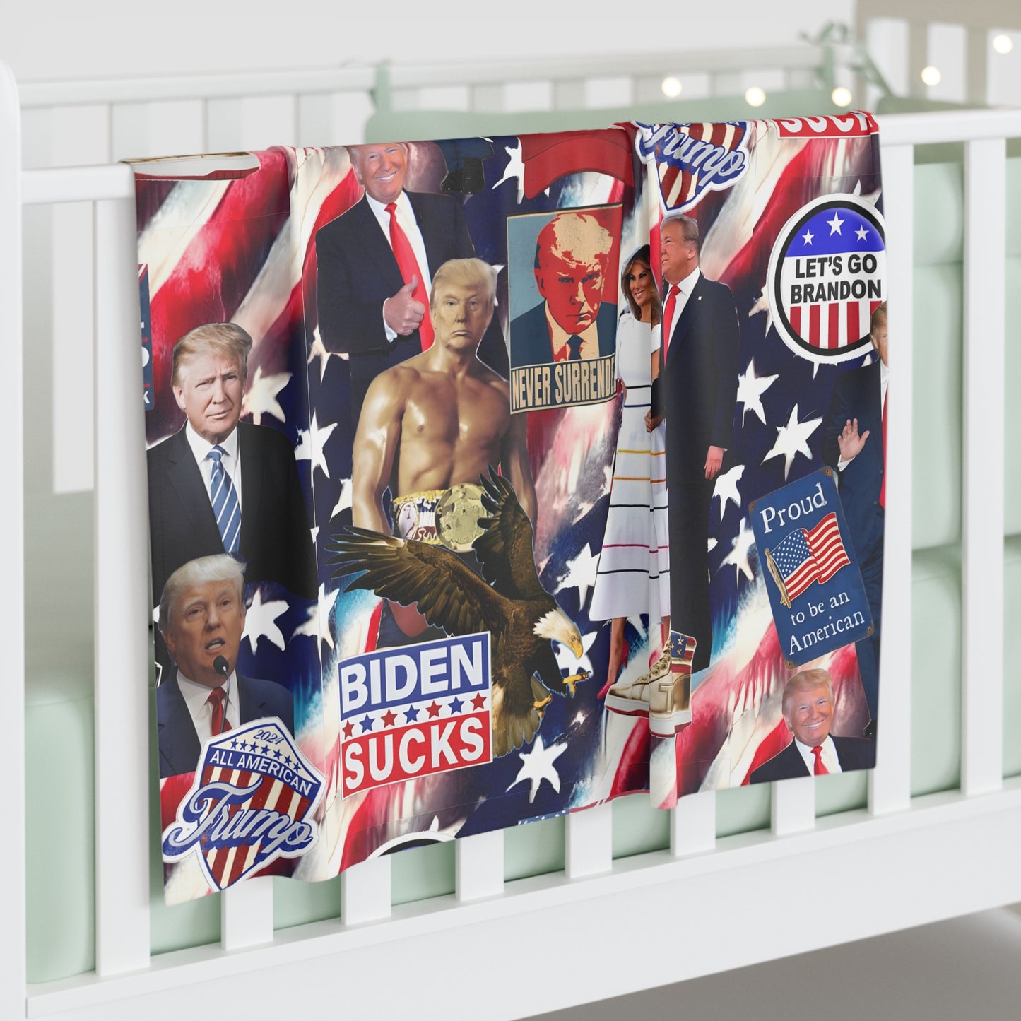 Donald Trump 2024 MAGA Montage Baby Swaddle Blanket