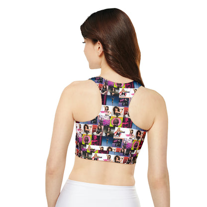 Miley Cyrus Album Cover Collage Fully Lined Padded Sports Bra