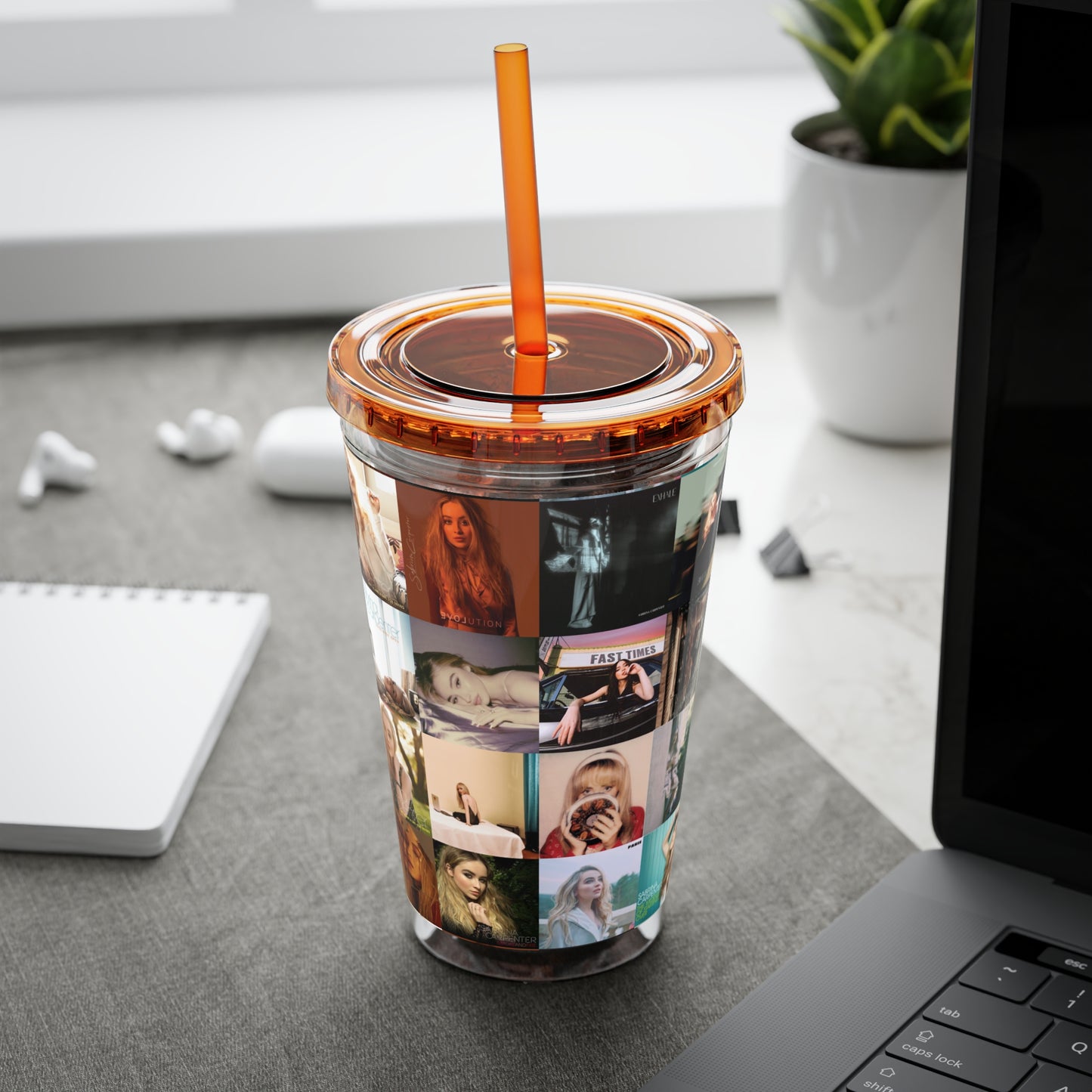 Sabrina Carpenter Album Cover Collage Sunsplash Tumbler with Straw