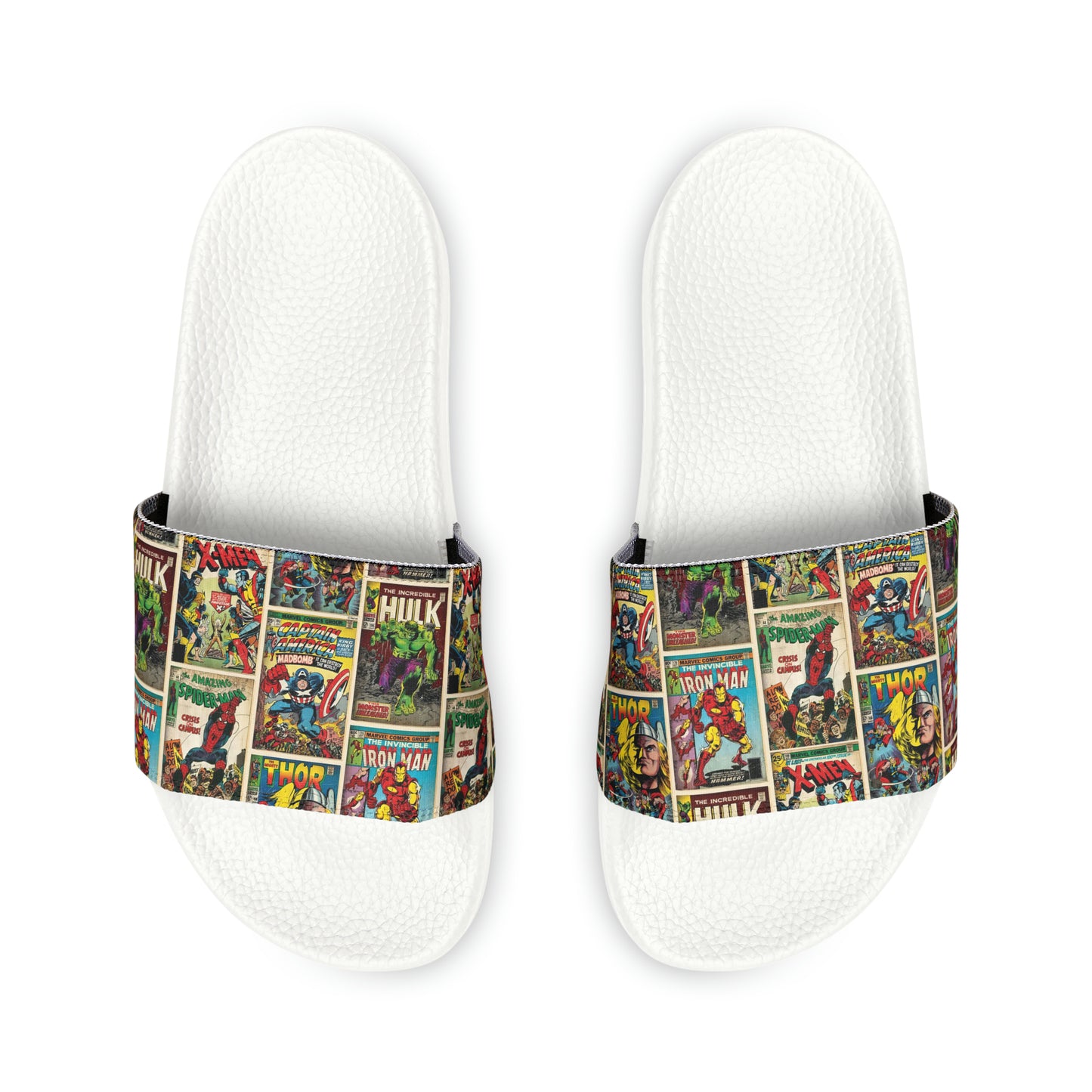 Marvel Comic Book Cover Collage Youth Slide Sandals