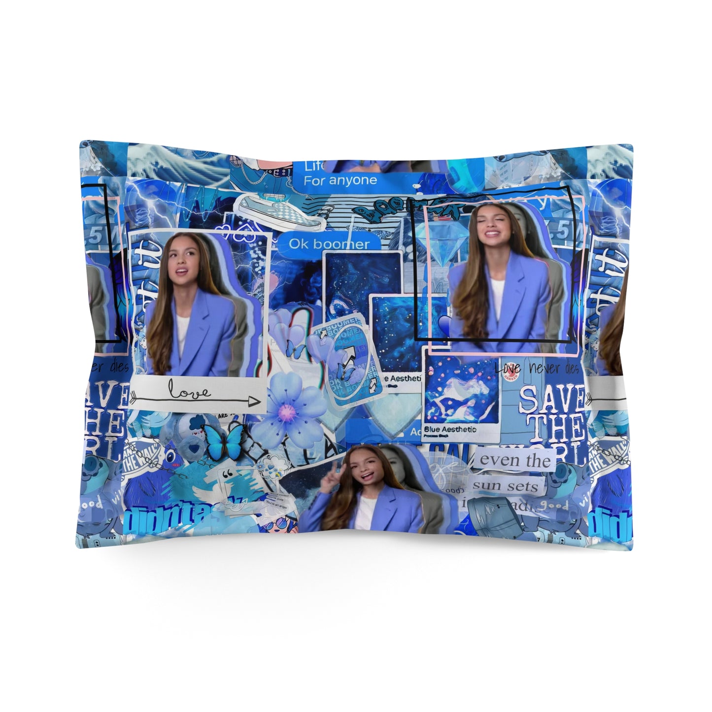 Olivia Rodrigo Blue Aesthetic Collage Microfiber Pillow Sham