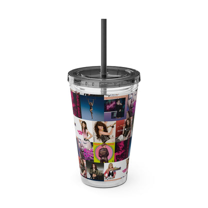 Miley Cyrus Album Cover Collage Sunsplash Tumbler with Straw