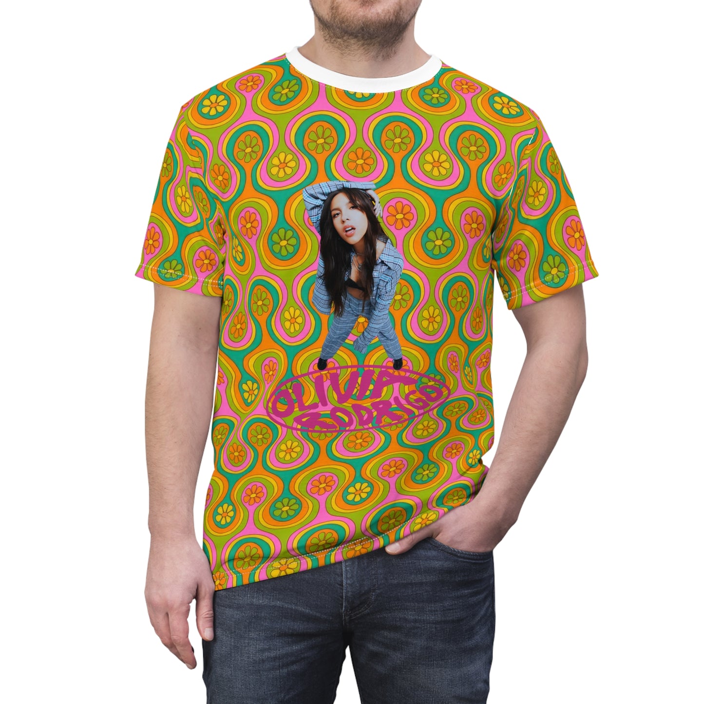 Olivia Rodrigo Groovy Look Up Pose Logo Unisex Tee Shirt