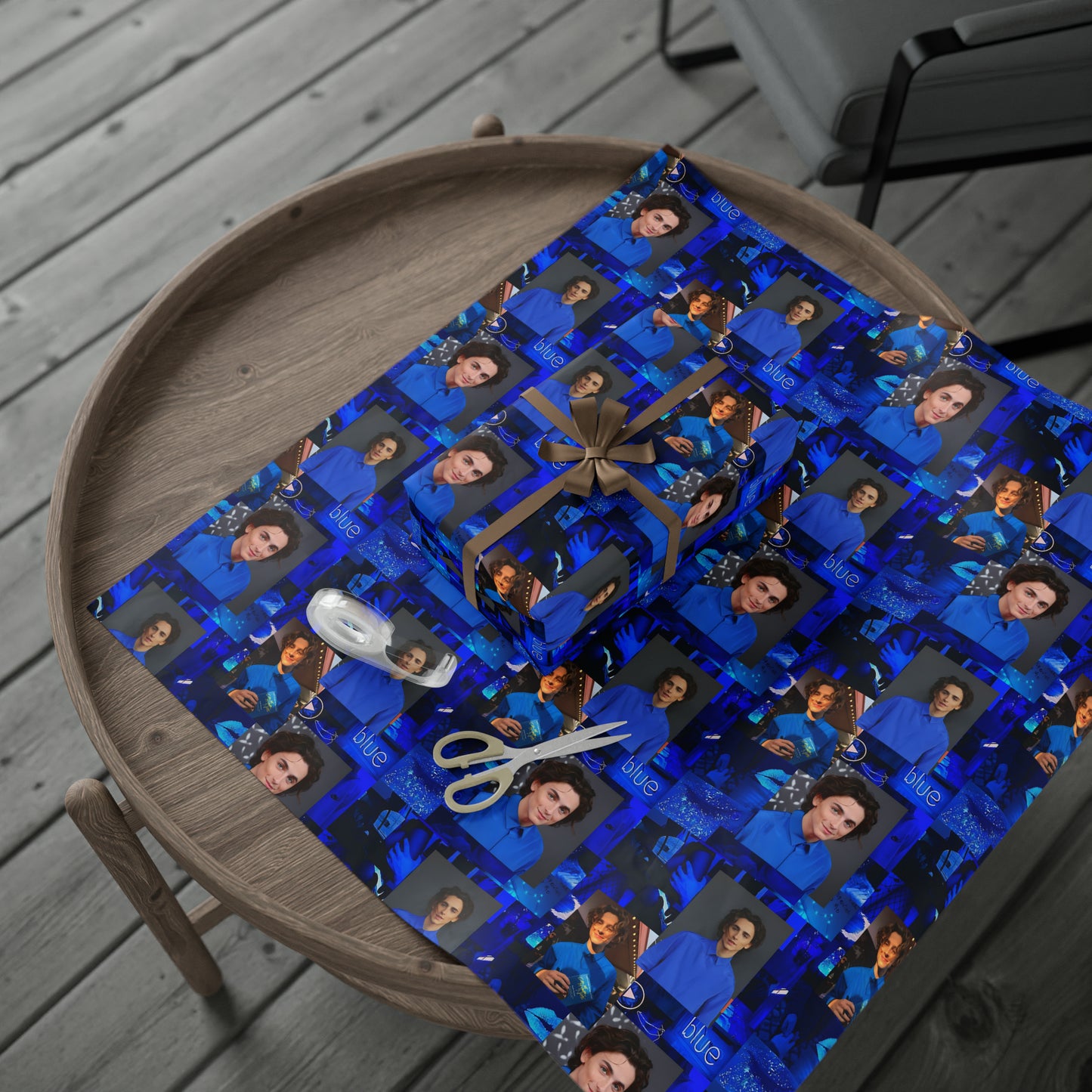 Timothee Chalamet Cool Blue Collage Gift Wrapping Paper