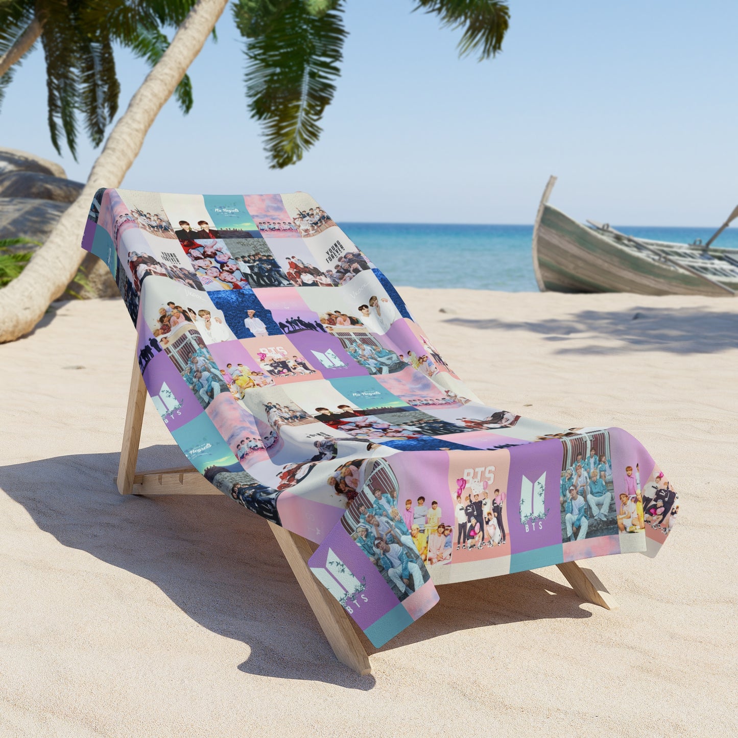 BTS Pastel Aesthetic Collage Beach Towel