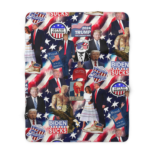 Donald Trump 2024 MAGA Montage Sherpa Fleece Blanket