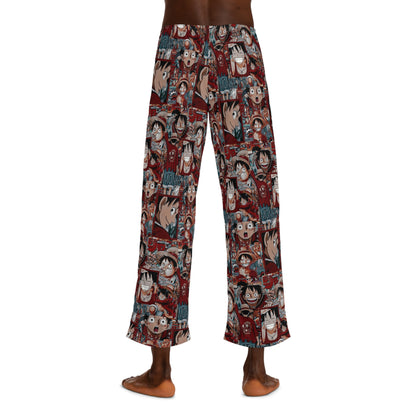 One Piece Anime Monkey D Luffy Red Collage Men's Pajama Pants