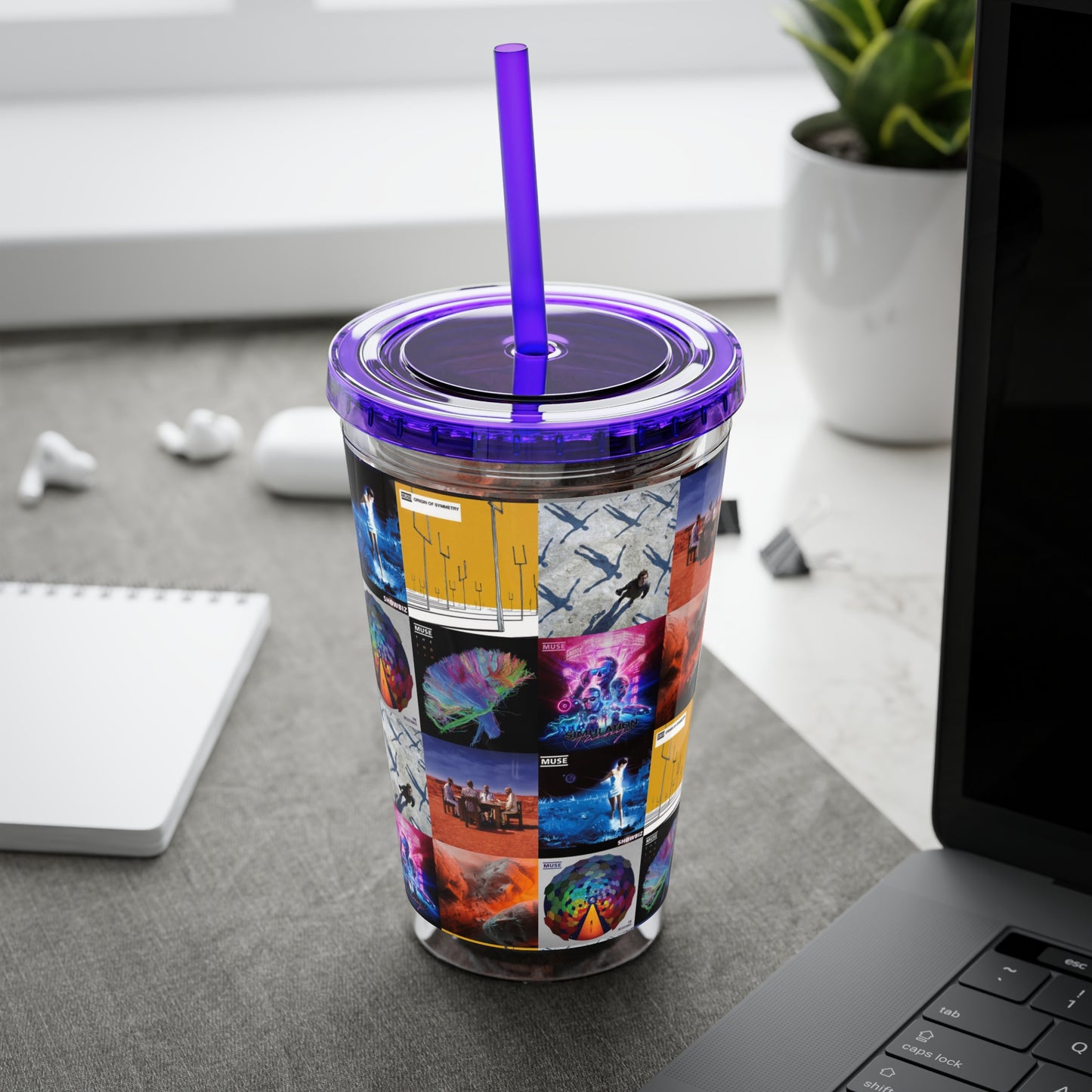 Muse Album Cover Collage Sunsplash Tumbler with Straw