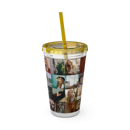 Sabrina Carpenter Album Cover Collage Sunsplash Tumbler with Straw