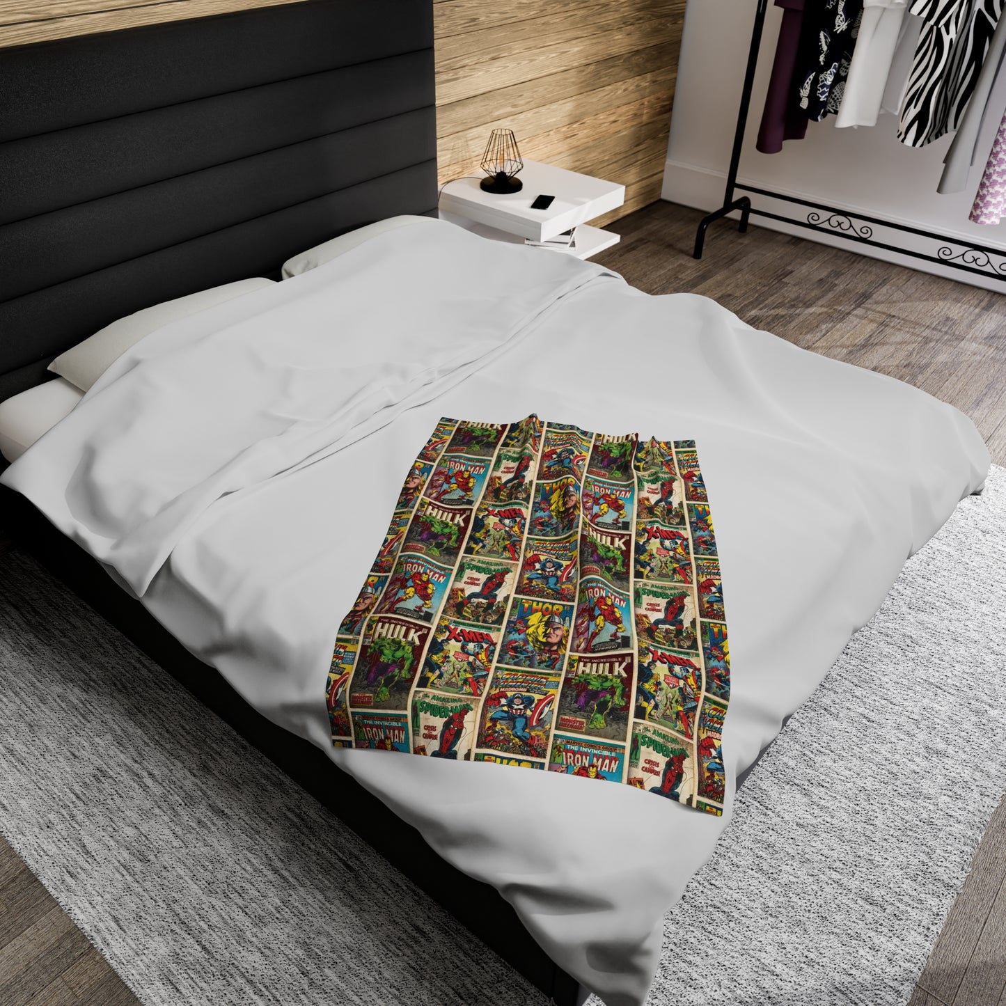 Marvel Comic Book Cover Collage Velveteen Plush Blanket