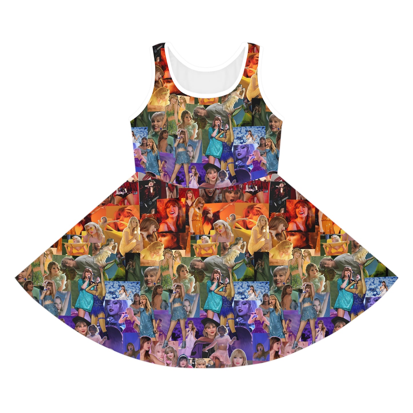 Taylor Swift Rainbow Photo Collage Girls' Sleeveless Sundress