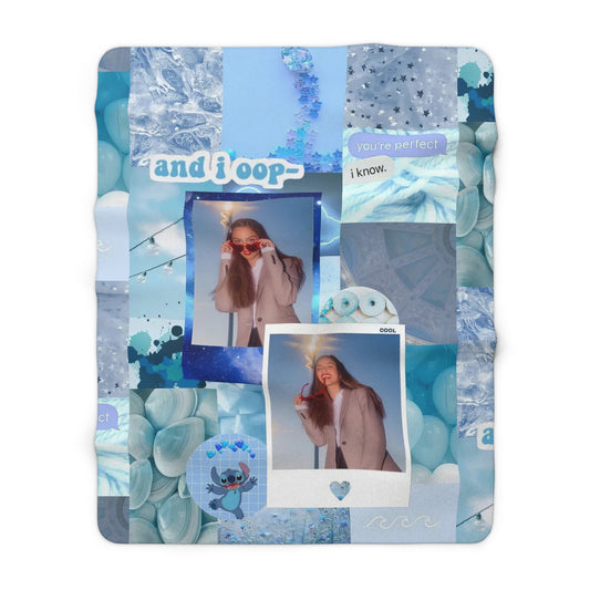 Olivia Rodrigo Light Blue Aesthetic Collage Sherpa Fleece Blanket
