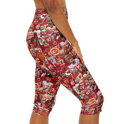 Travis Kelce Chiefs Red Collage Yoga Capri Leggings