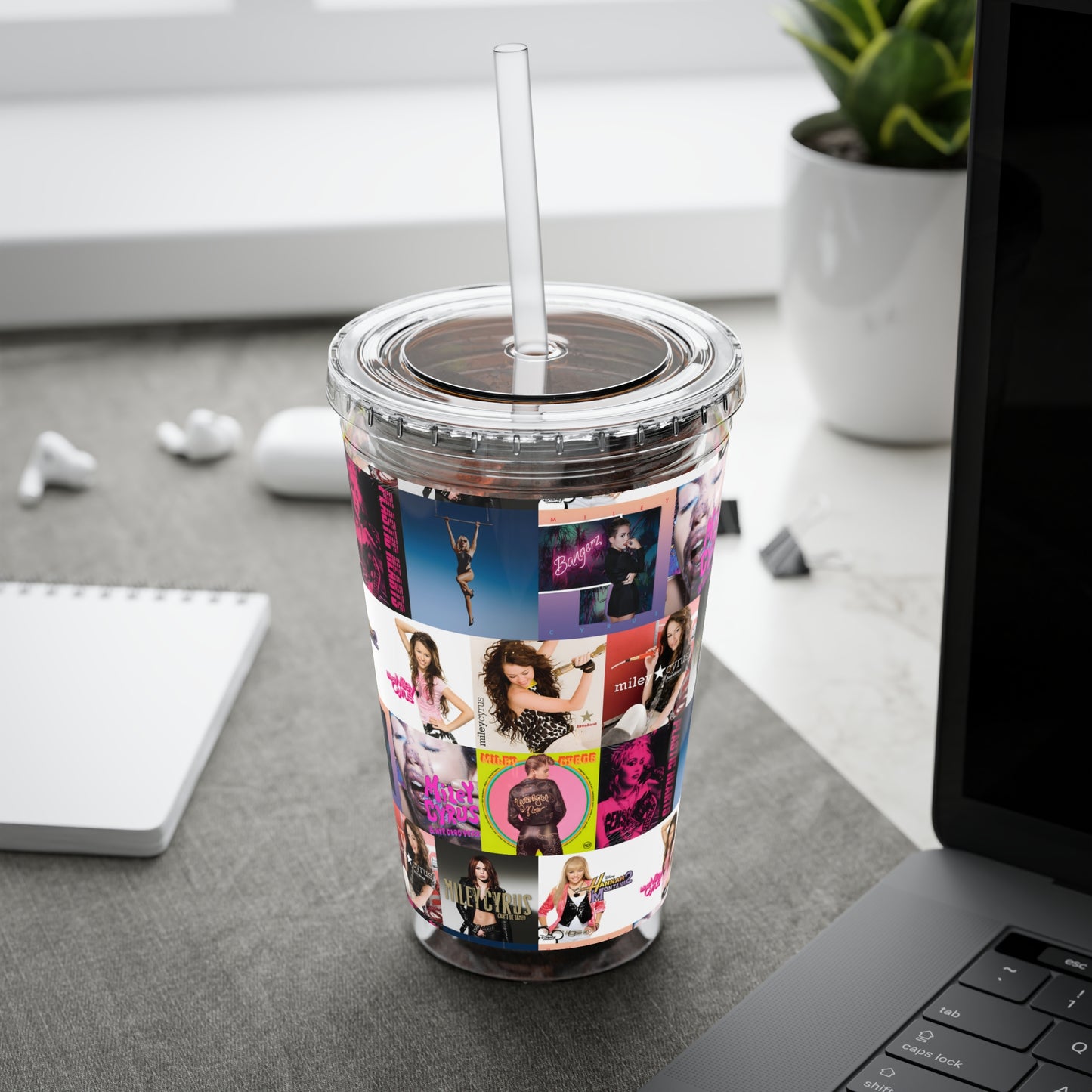 Miley Cyrus Album Cover Collage Sunsplash Tumbler with Straw