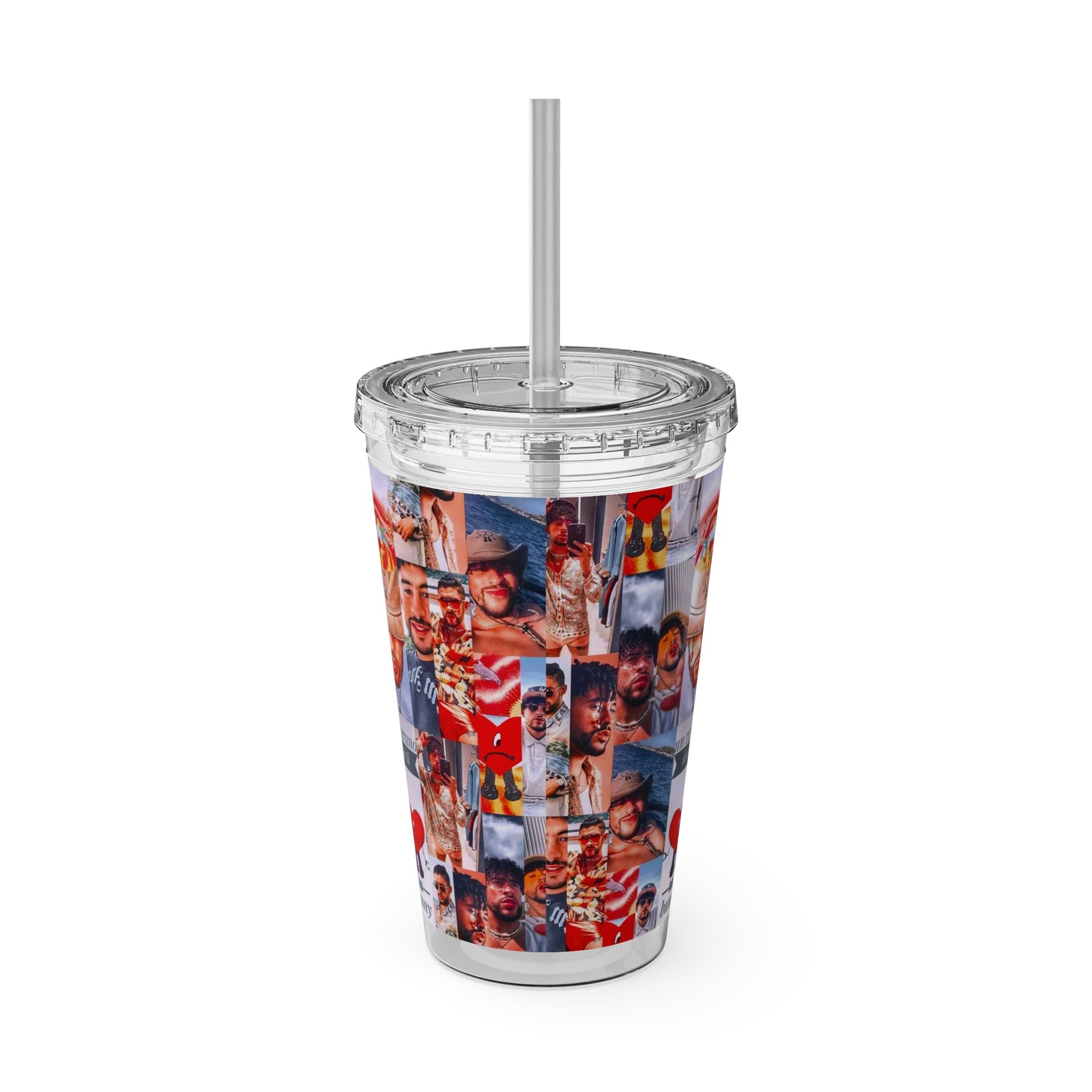 Bad Bunny Un Verano Sin Ti Photo Collage Sunsplash Tumbler with Straw