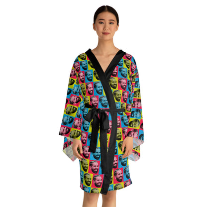 Drake Colored Checker Faces Long Sleeve Kimono Robe