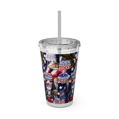 Donald Trump 2024 MAGA Montage Sunsplash Tumbler with Straw