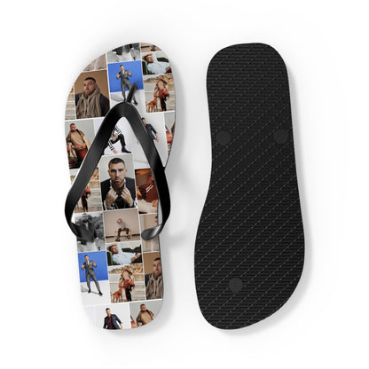 Travis Kelce Portrait Photo Mosaic Flip Flops