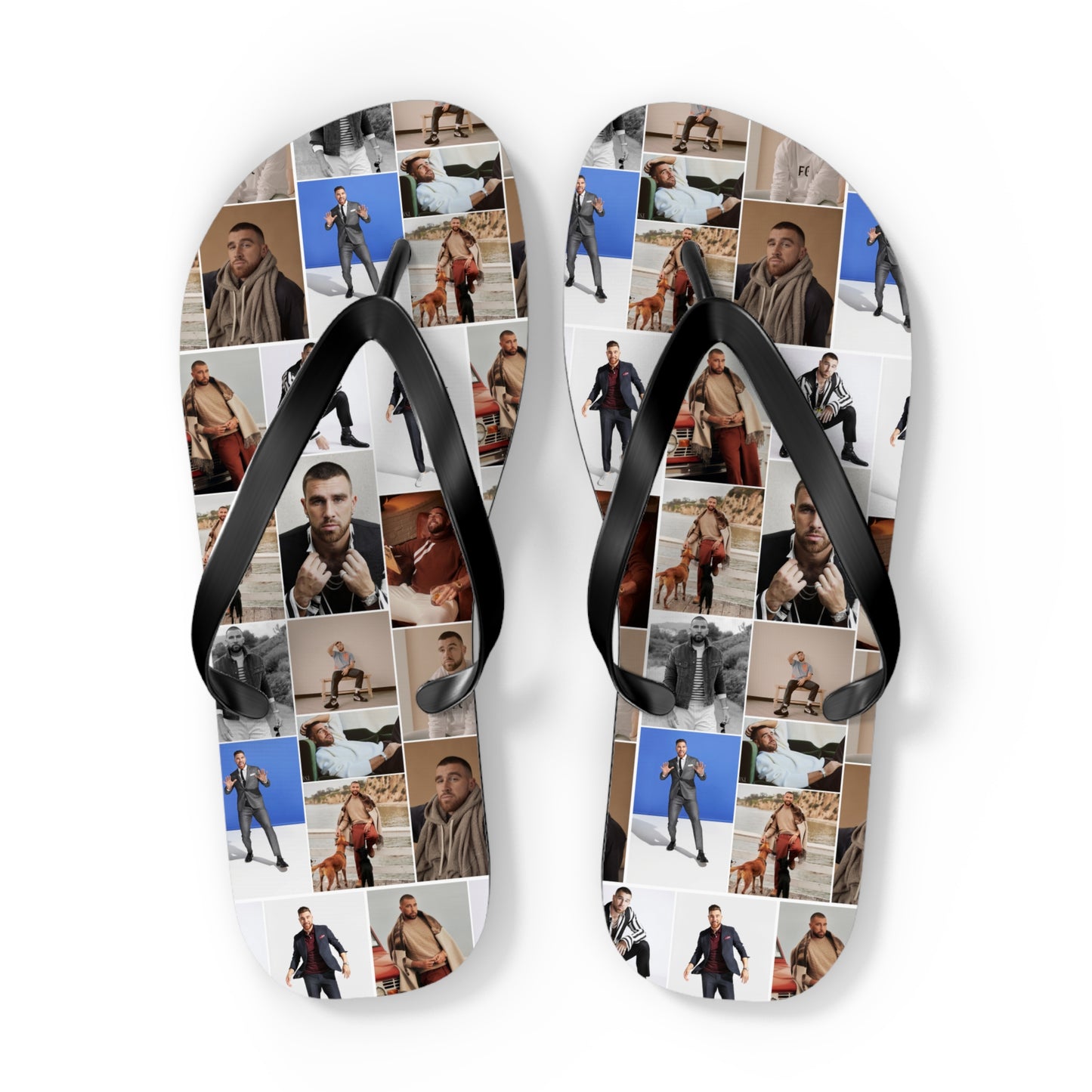 Travis Kelce Portrait Photo Mosaic Flip Flops