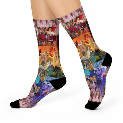 Taylor Swift Rainbow Photo Collage Cushioned Crew Socks