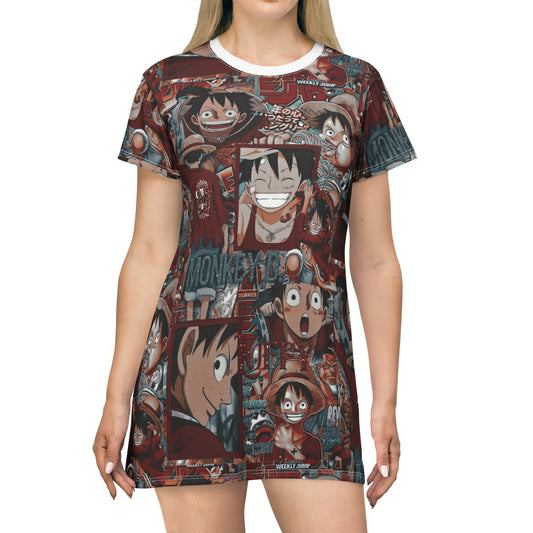 One Piece Anime Monkey D Luffy Red Collage T-Shirt Dress