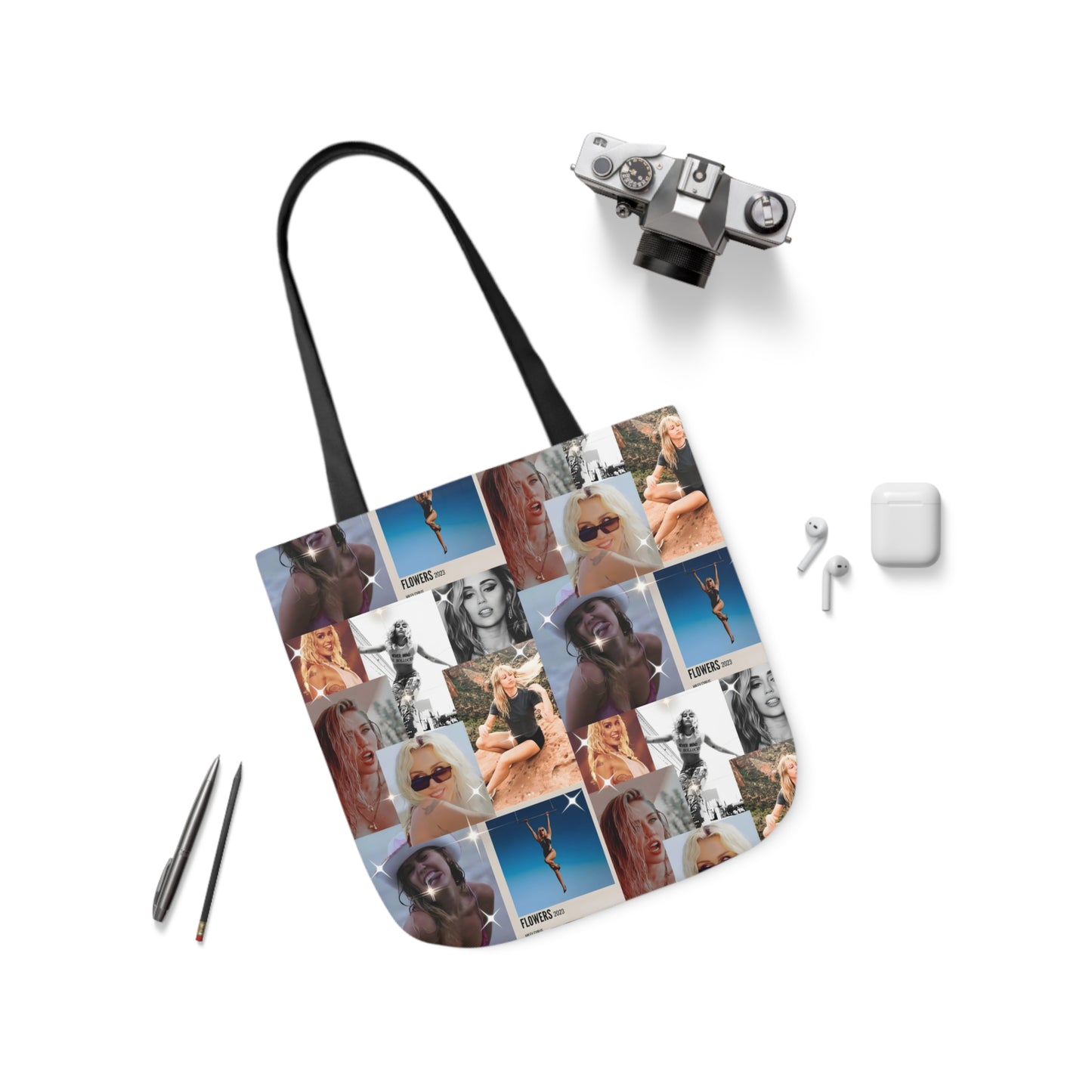 Miley Cyrus Flowers Photo Collage Polyester Canvas Tote Bag