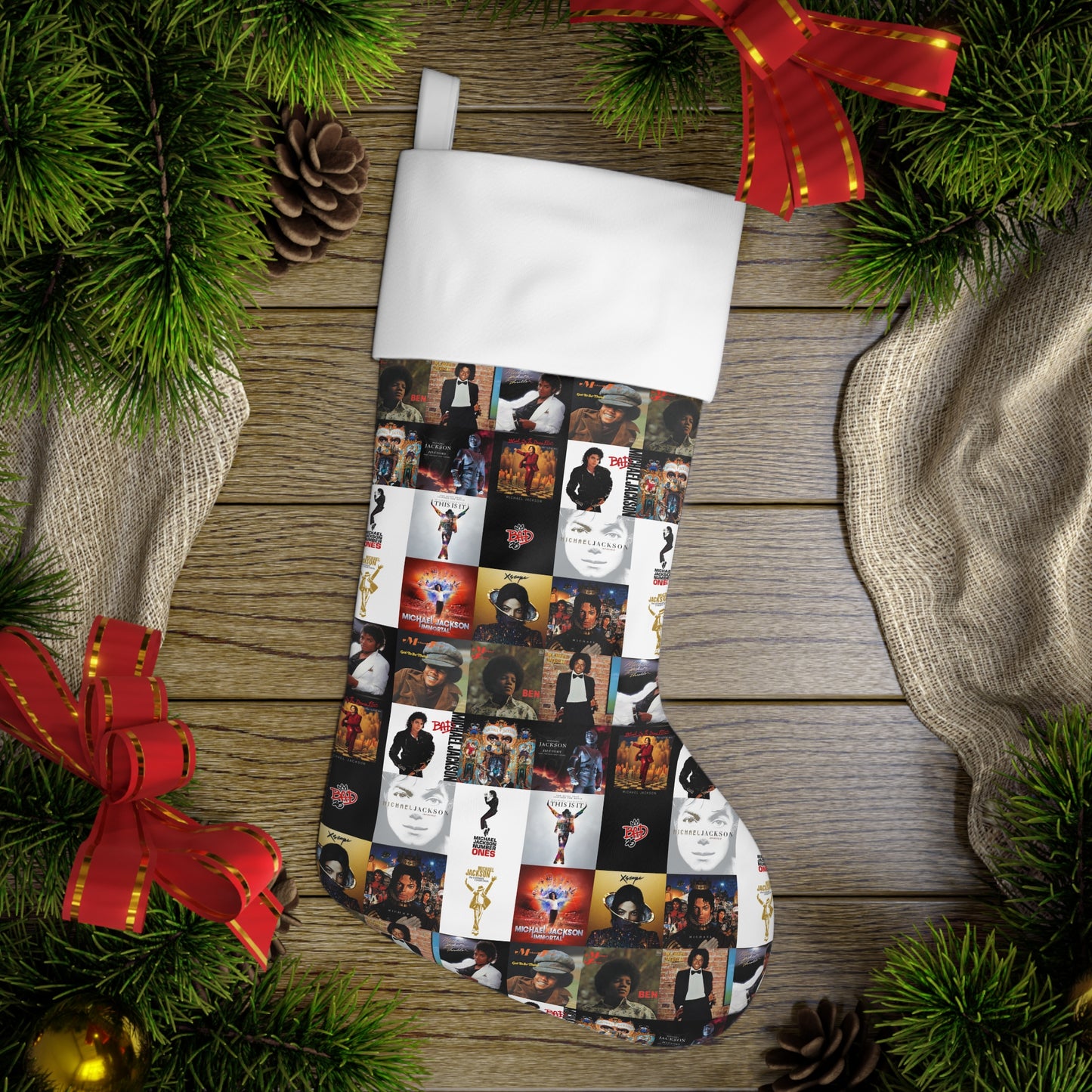 Michael Jackson Album Cover Collage Holiday Stocking