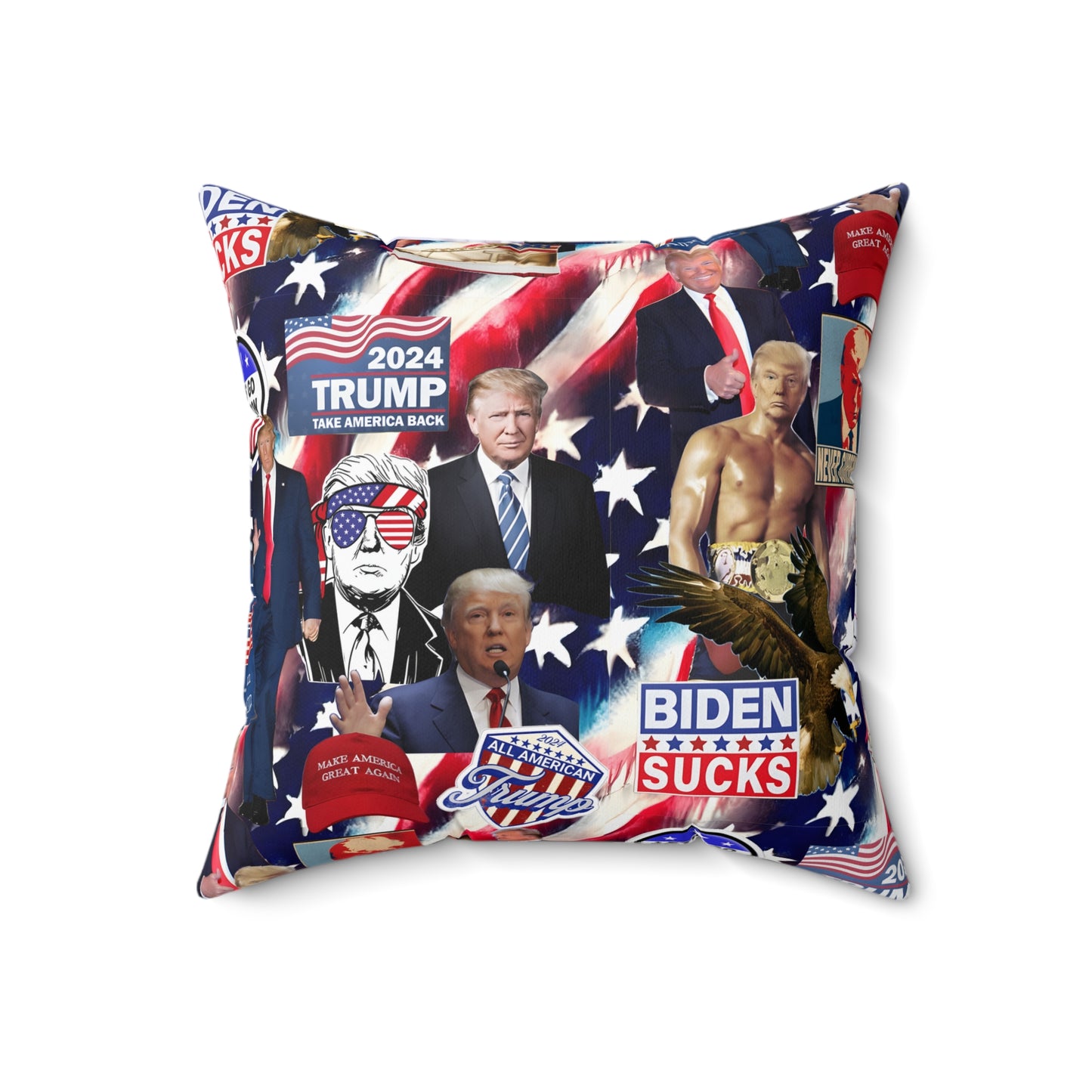 Donald Trump 2024 MAGA Montage Spun Polyester Square Pillow