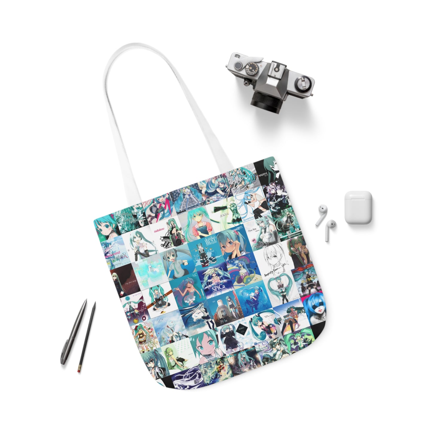 Hatsune Miku Album Cover Collage Polyester Canvas Tote Bag