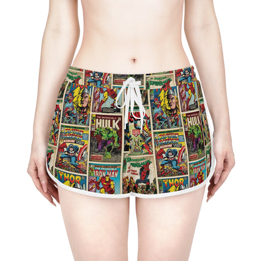 Marvel Comic Book Cover Collage Women's Relaxed Shorts
