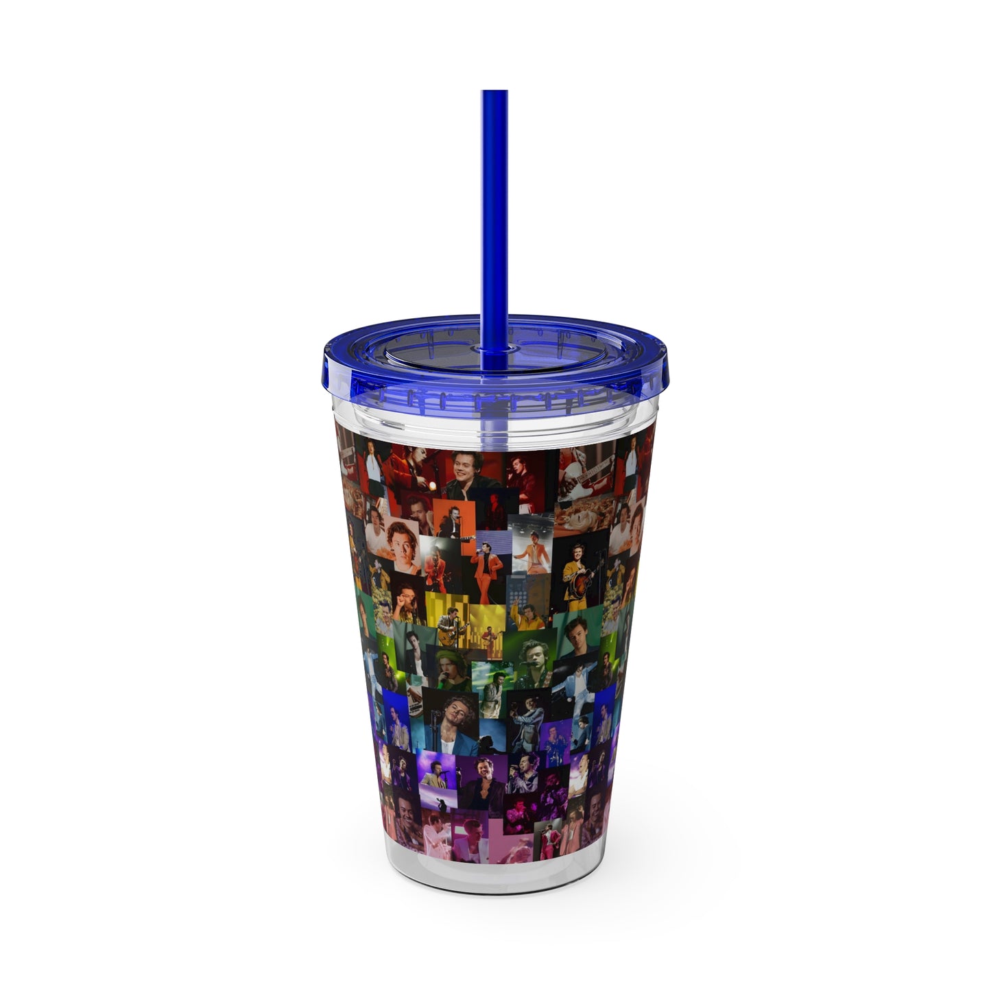 Harry Styles Rainbow Photo Collage Sunsplash Tumbler with Straw